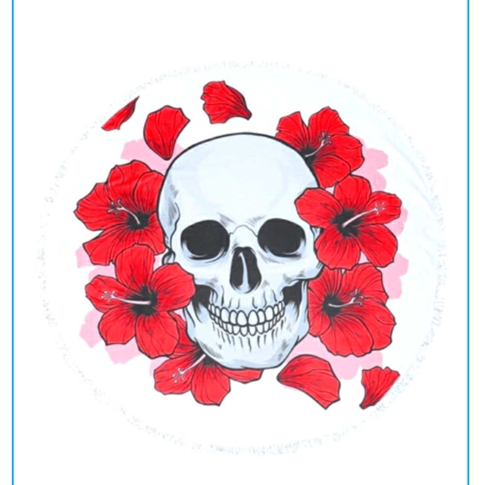 SUGAR SKULL MICROFIBER ROUND TAPESRY SUMMER BEACH TOWEL - RED
